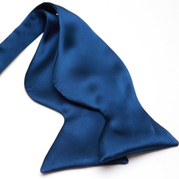 Men's Self-tied Bow Tie 100%Silk Big Butterfly Blue Solid S641 - Picture 14 of 16